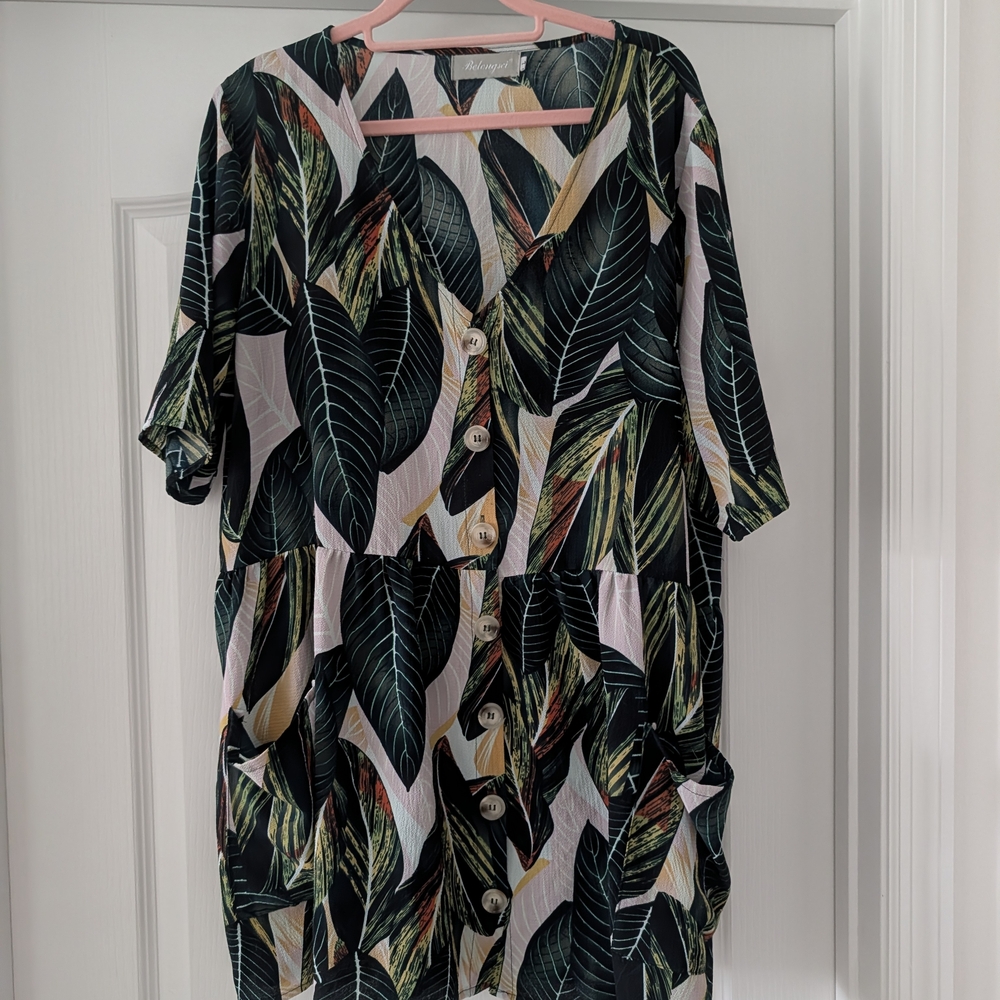 Tropical Leaf Print Dress